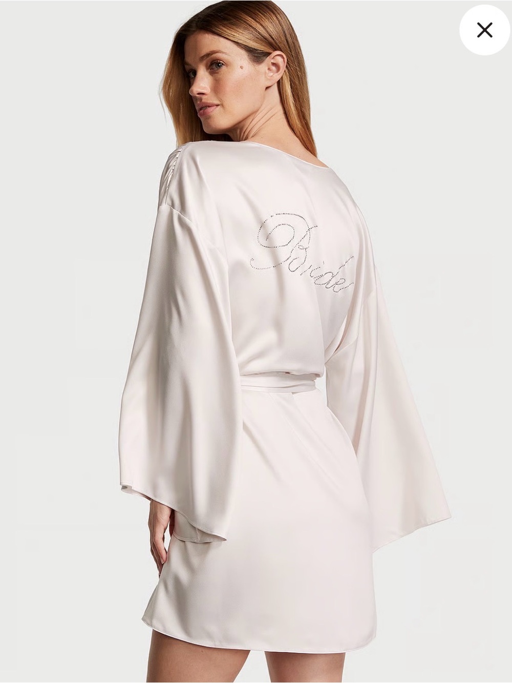 Victoria's Secret BRIDE Embellished Satin Short Robe M/L Coconut White